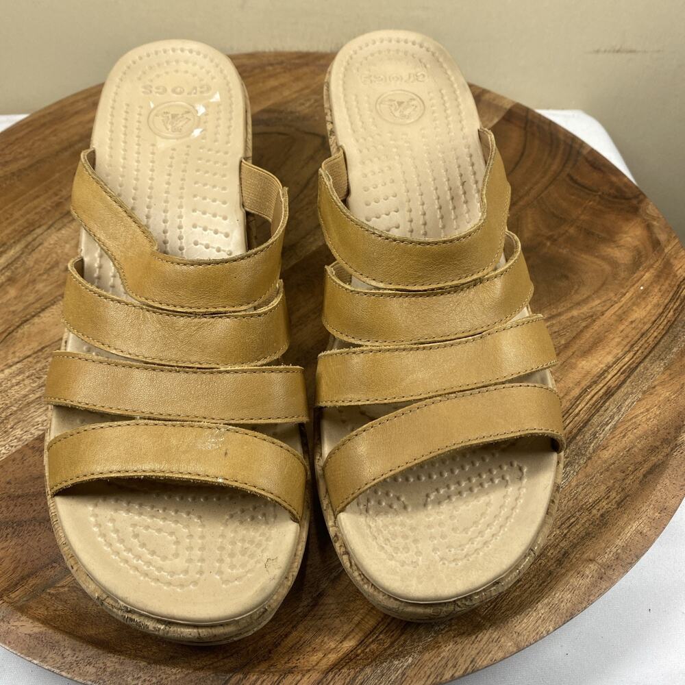 Crocs A leigh Womens Cork Brown Size 10 Heeled Strappy Sandals - Picture 4 of 8